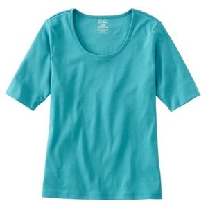 LL Bean Pima Cotton Tee. Elbow Sleeve Scoopneck